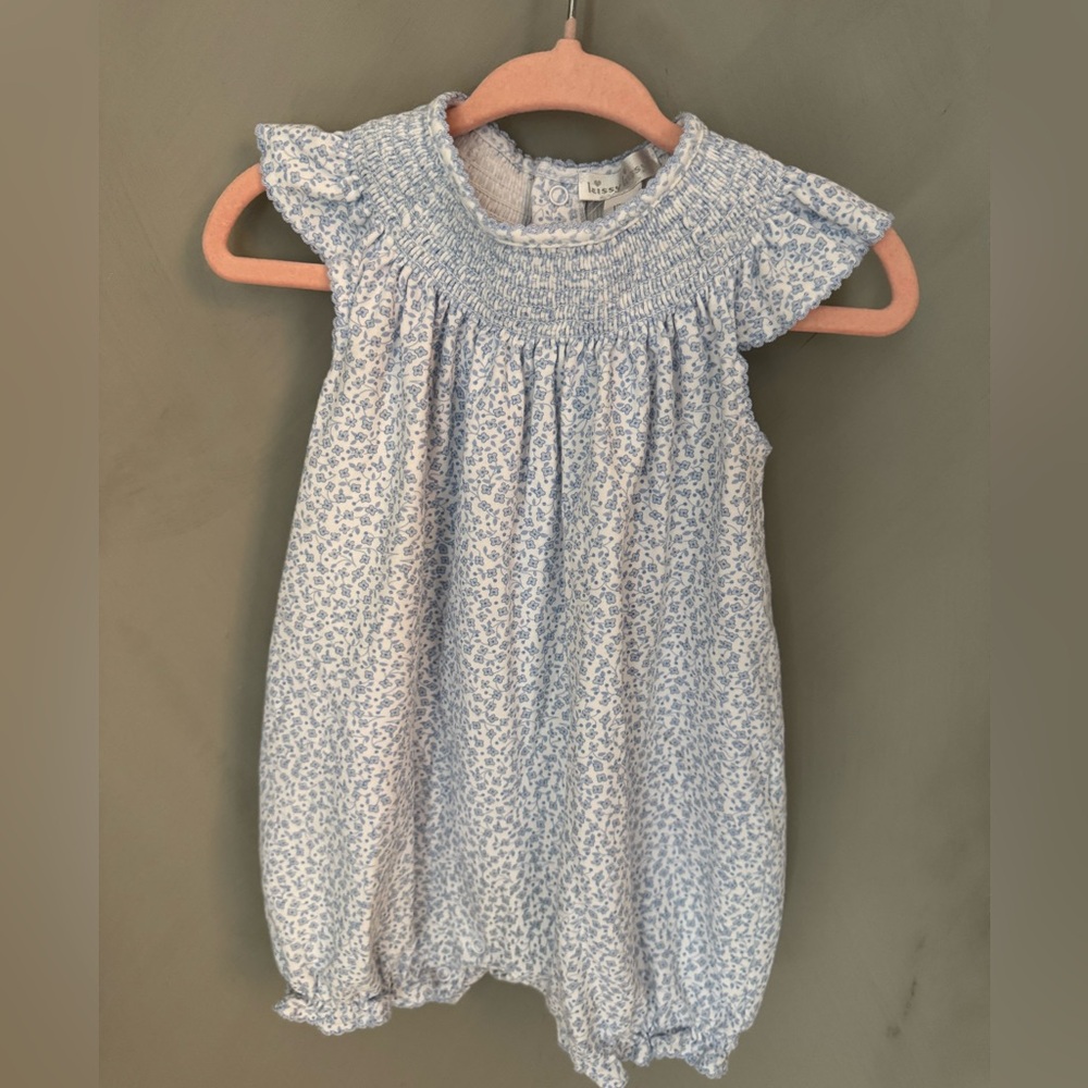 Kissy Kissy Blue Smocked Onesie